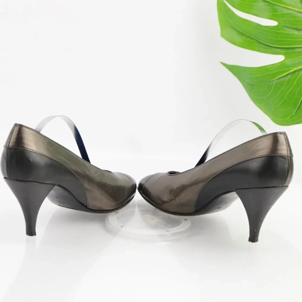 Vintage Oscar de la Renta‎ Womens Pump Size 7.5 Bronze Leather Cone Heel Shoes